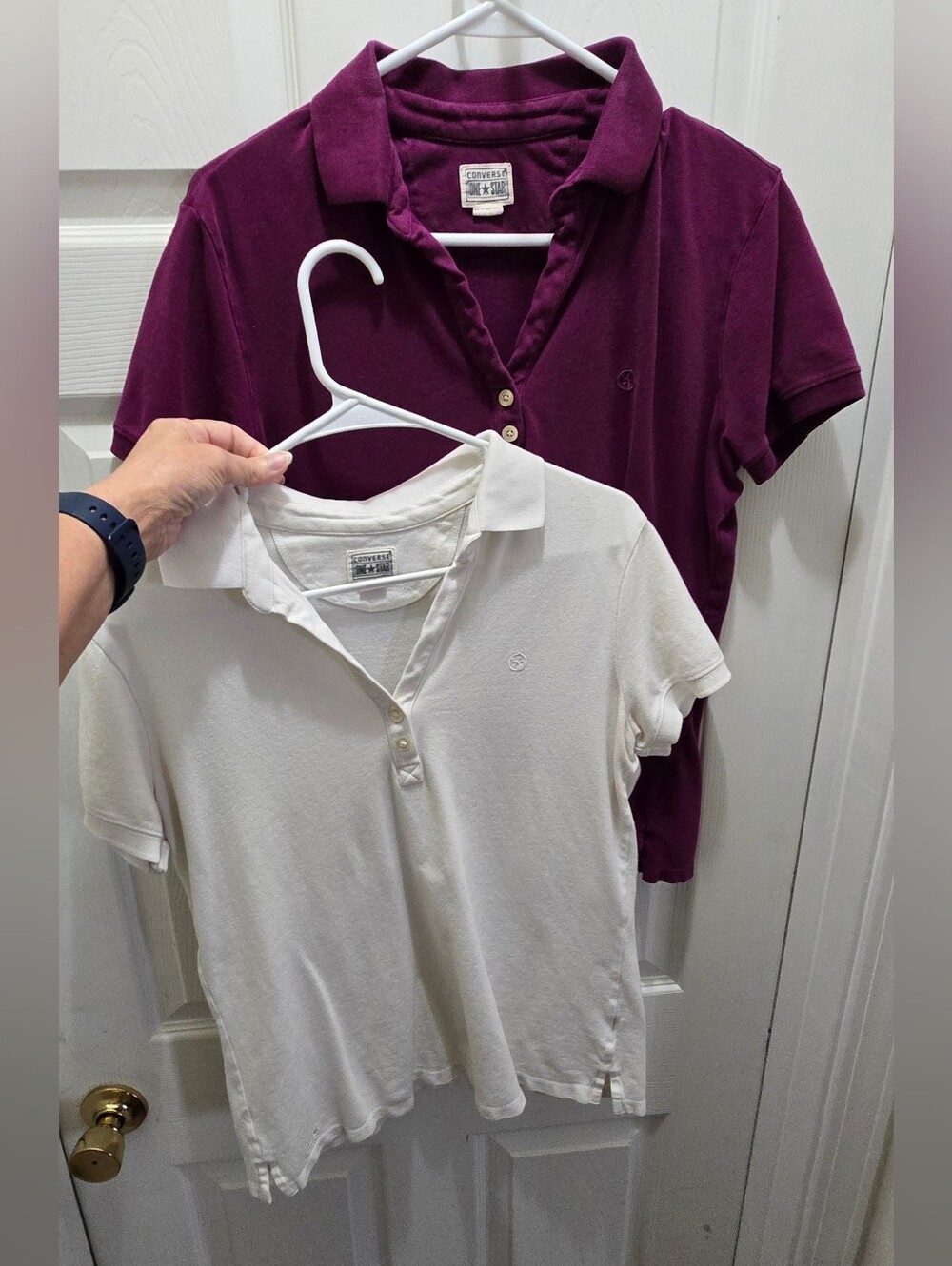Bundle Of 2 Converse 1/4 Button Polo Shirts, White And Purple